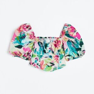 H&M Puffed Sleeve Multi Color Floral Short Sleeve Top